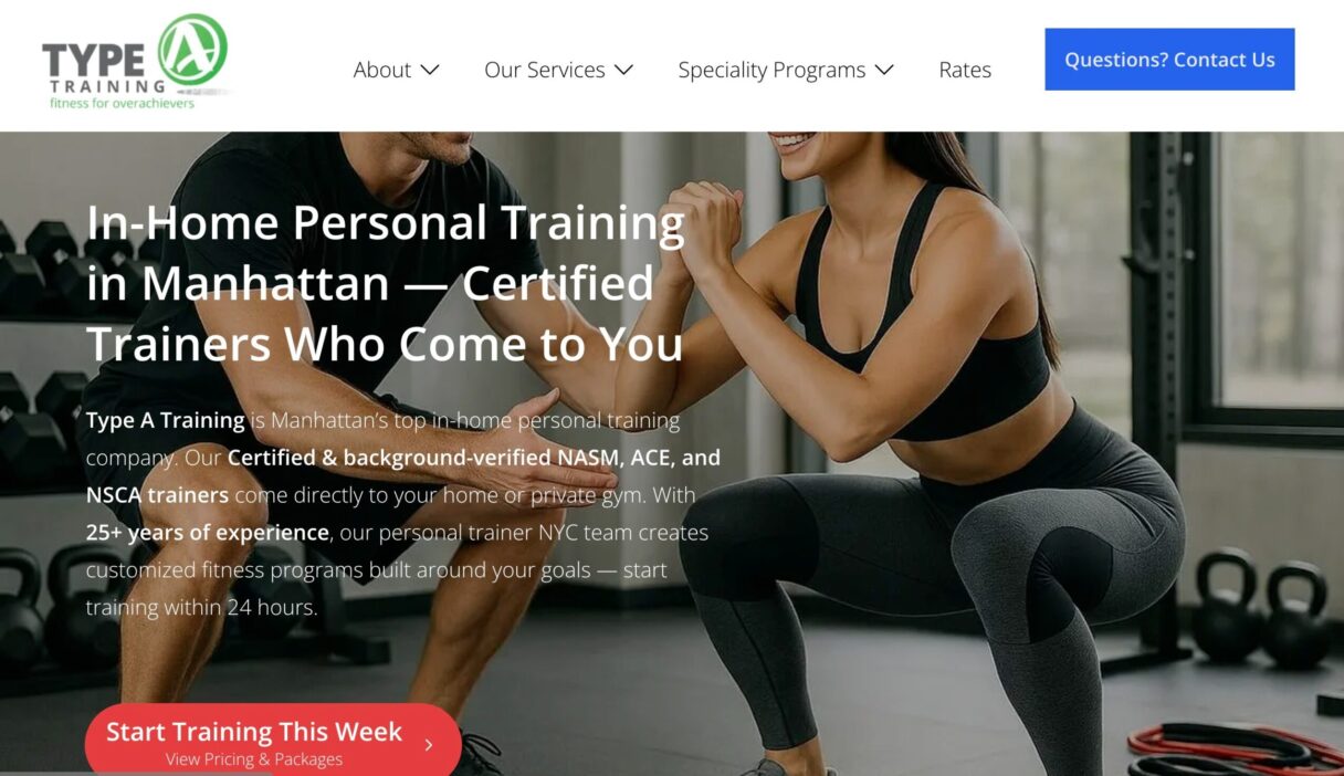 In-home personal training in Manhattan by Type A training